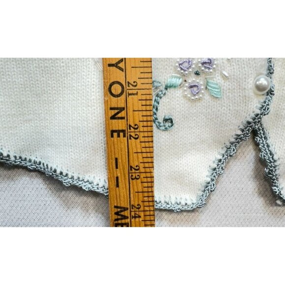 Koret Womens Embroidered Floral Vest L Ivory Green Purple Pearl Button Croquette - Picture 7 of 14